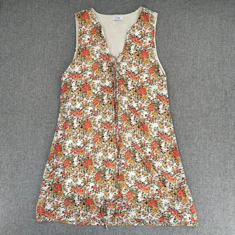 TOBI Floral Shift Dress Small Lined Chiffon‎ Sleeveless Criss-Cross Lace